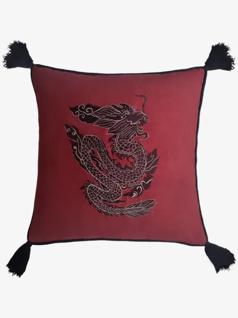 Les-Ottomans cojín con dragón bordado (50cm x 50cm)
