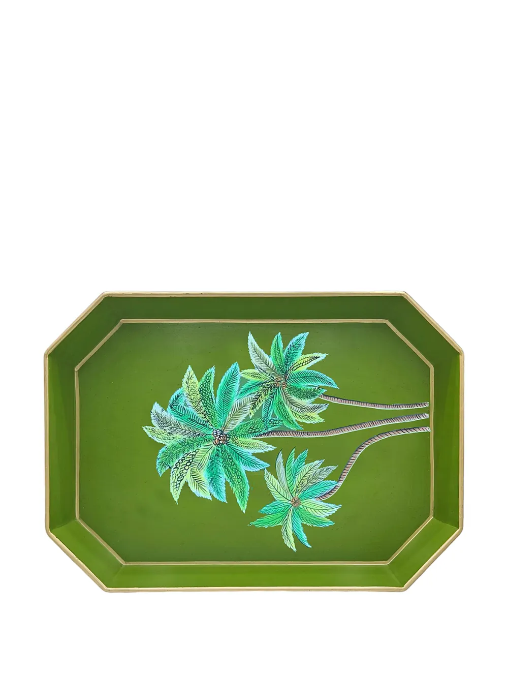 Les-ottomans Palms Decorative Metal Tray (43cm X 30cm) In Green