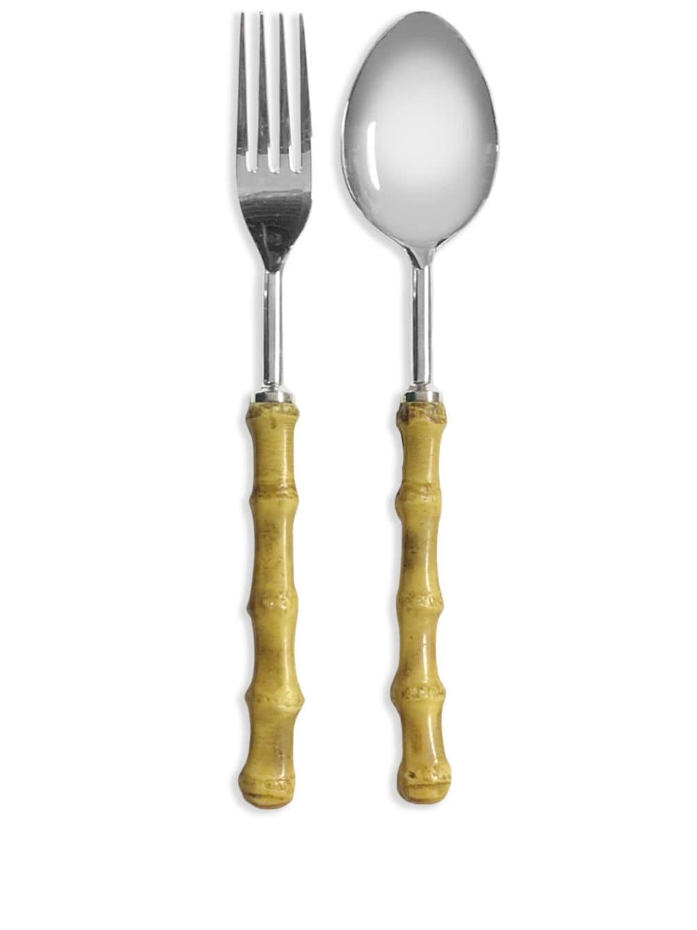 Les-ottomans Bamboo Serving Cutlery (set Of Two) In Yellow