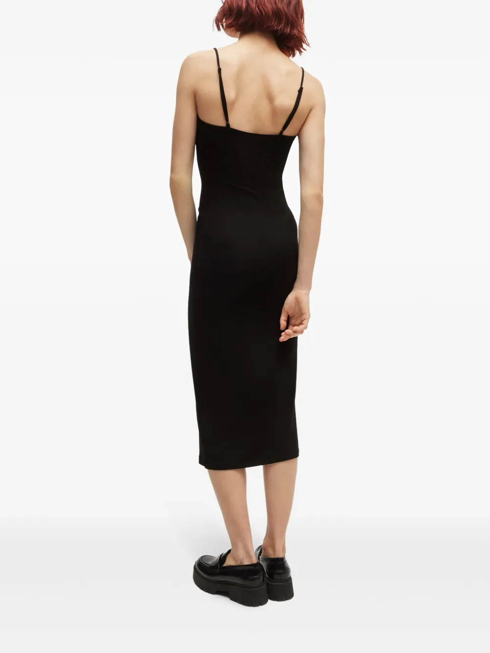 Hugo Boss Logo-plaque Jersey Midi Dress In Black
