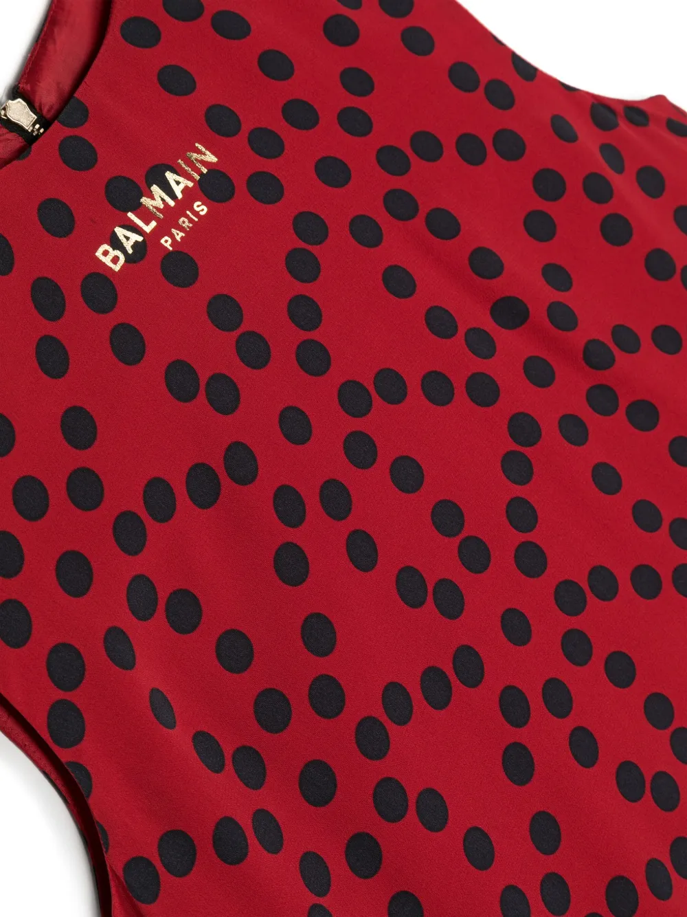 Shop Balmain Polka Dot Crepe Dress In Red