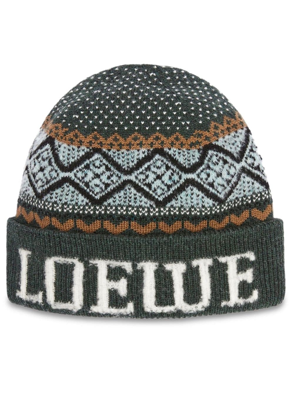 Loewe X Suna Fujita Intarsia-knit Beanie In Grün