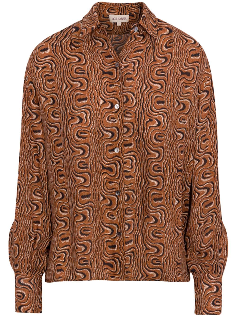 Ace Harper The Jenna Abstract-print Silk Blouse In Orange