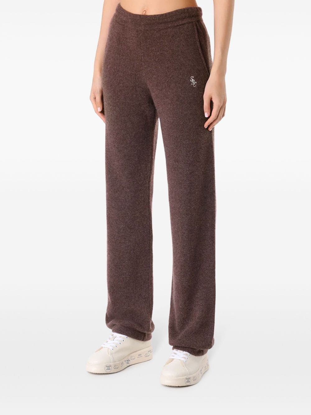 Shop Sporty And Rich Logo-embroidered Cashmere Track Pants In Brown