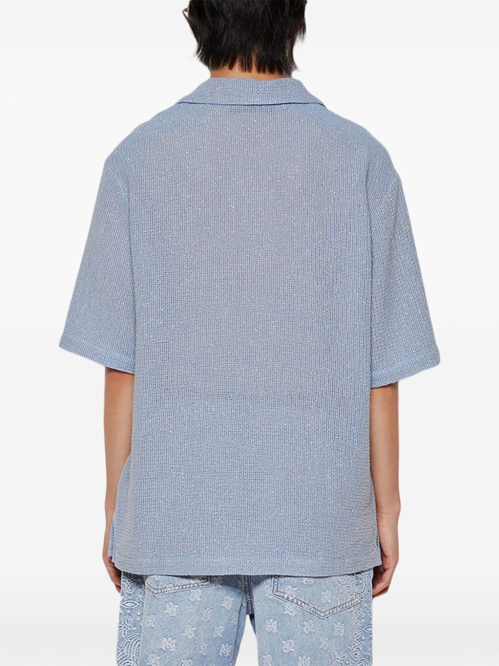 Shop Amiri Lurex Open-knit Shirt In Blue