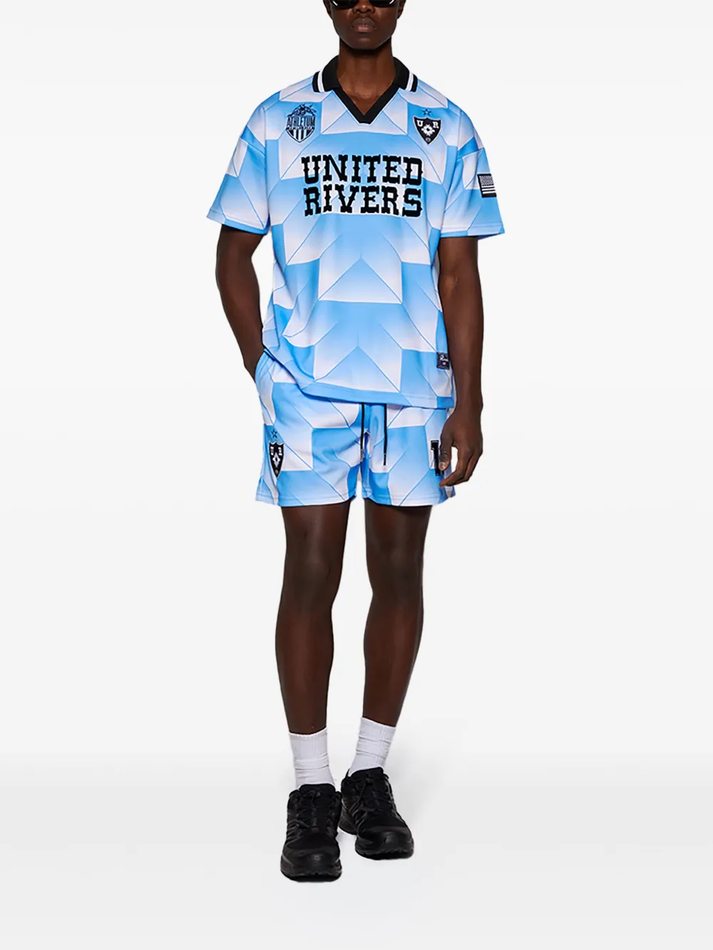 United Rivers Soccer zwembroek met geometrische print en trekkoord - Blauw