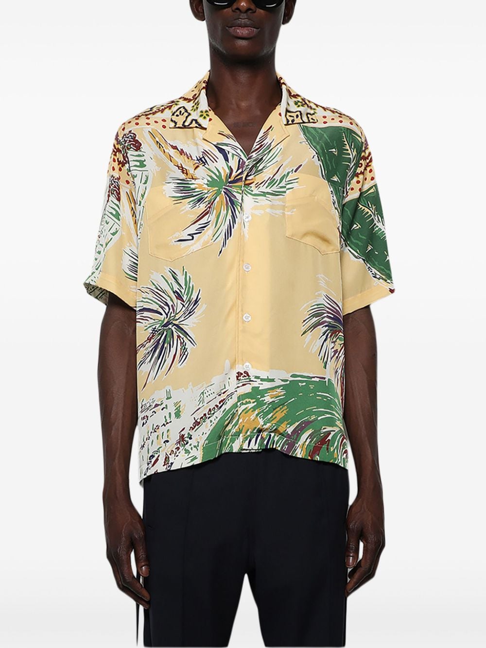RHUDE palm-print silk shirt Beige
