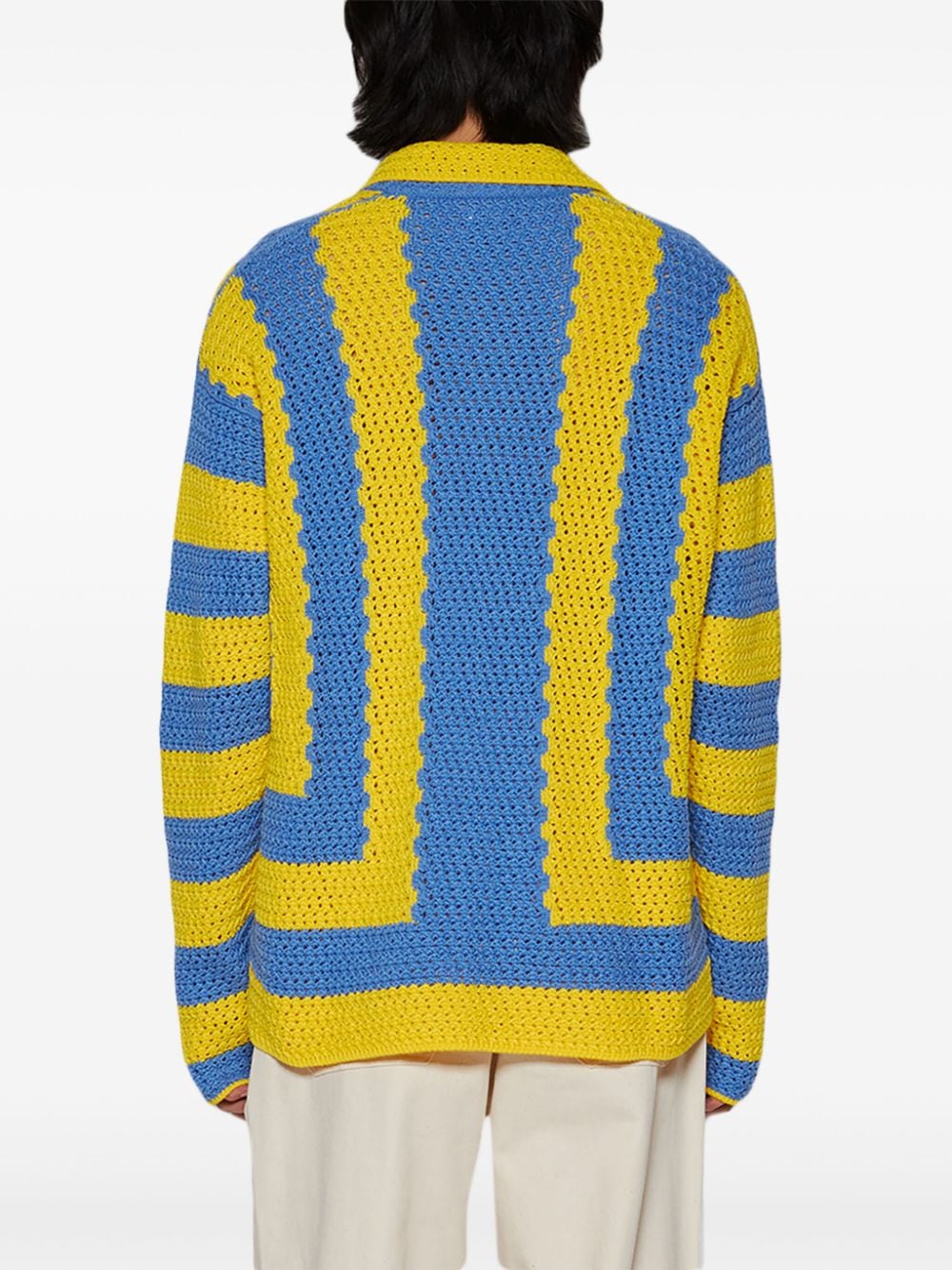 Shop Doppiaa Crochet-knit Polo-collar Cardigan In Blue