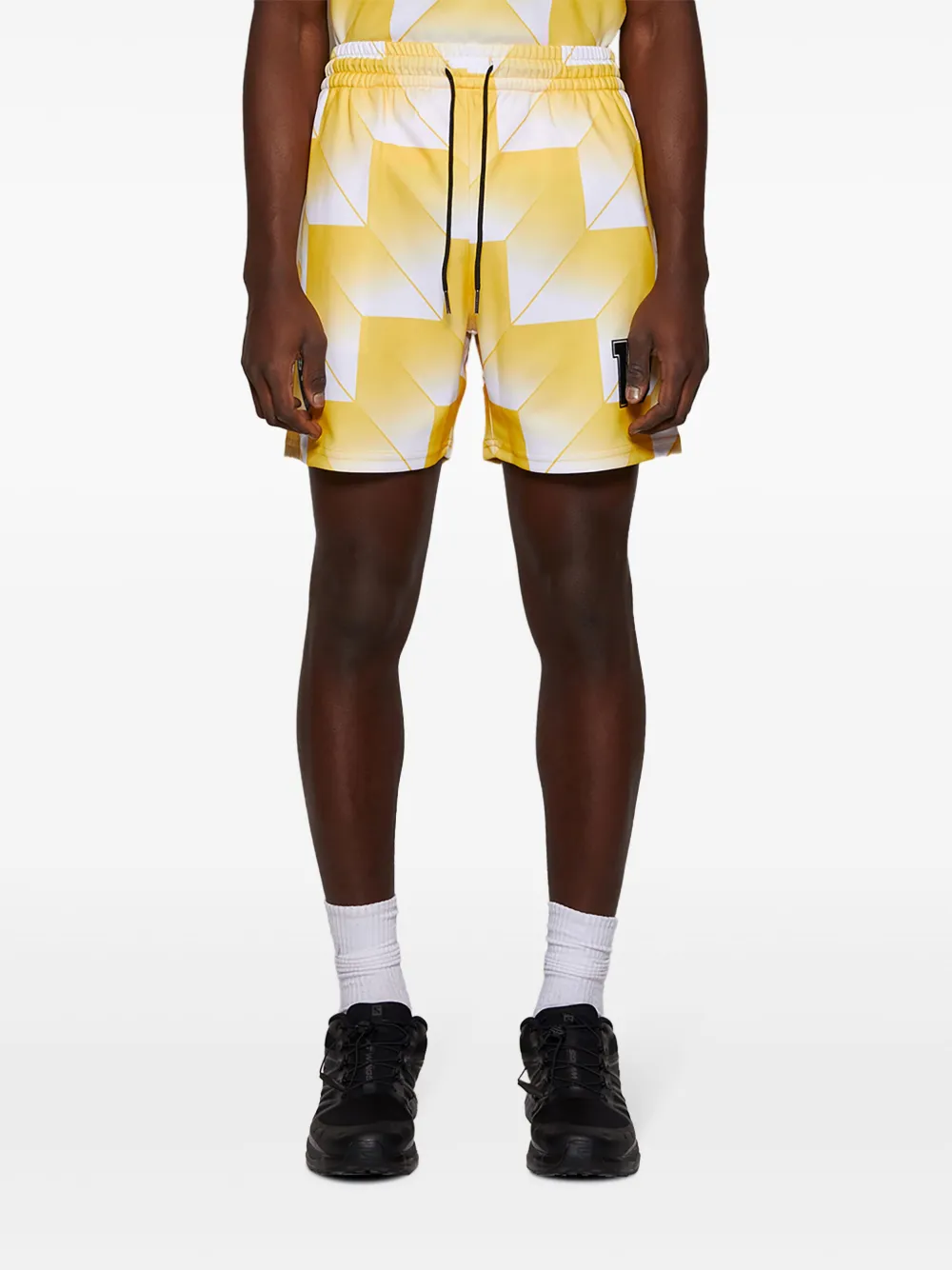 United Rivers Soccer Geometric-print Drawstring Shorts In Yellow