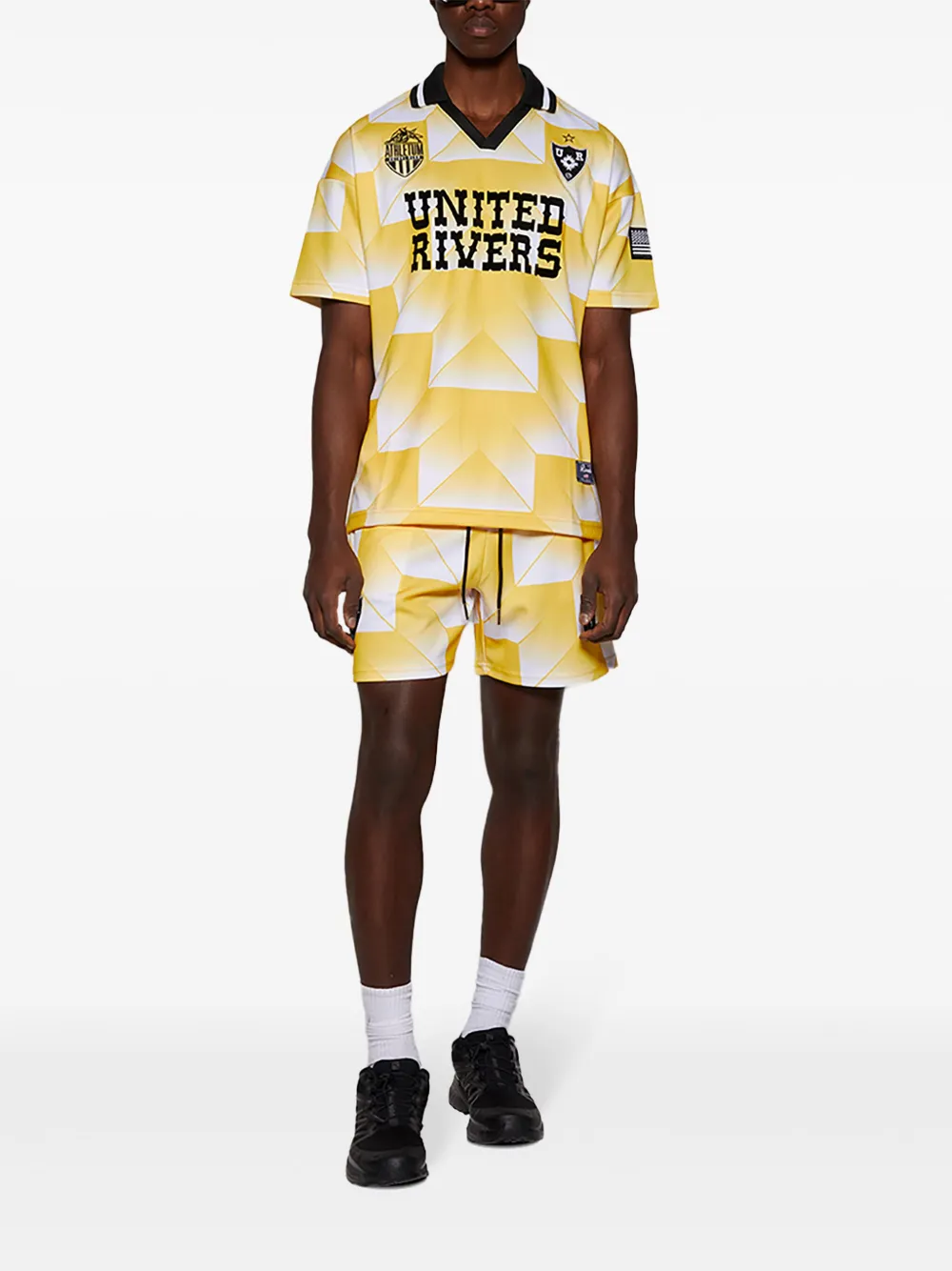 United Rivers Soccer zwembroek met geometrische print en trekkoord - Geel