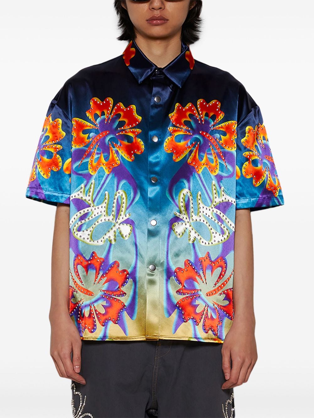 Shop Bluemarble Hibiscus Floral-print Shirt In Blue