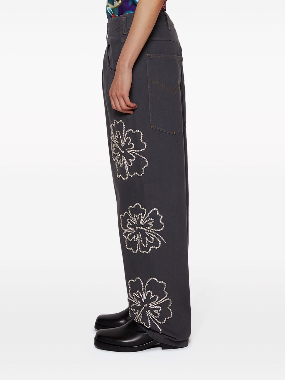 Shop Bluemarble Hibiscus Embroidered Jeans In Grey