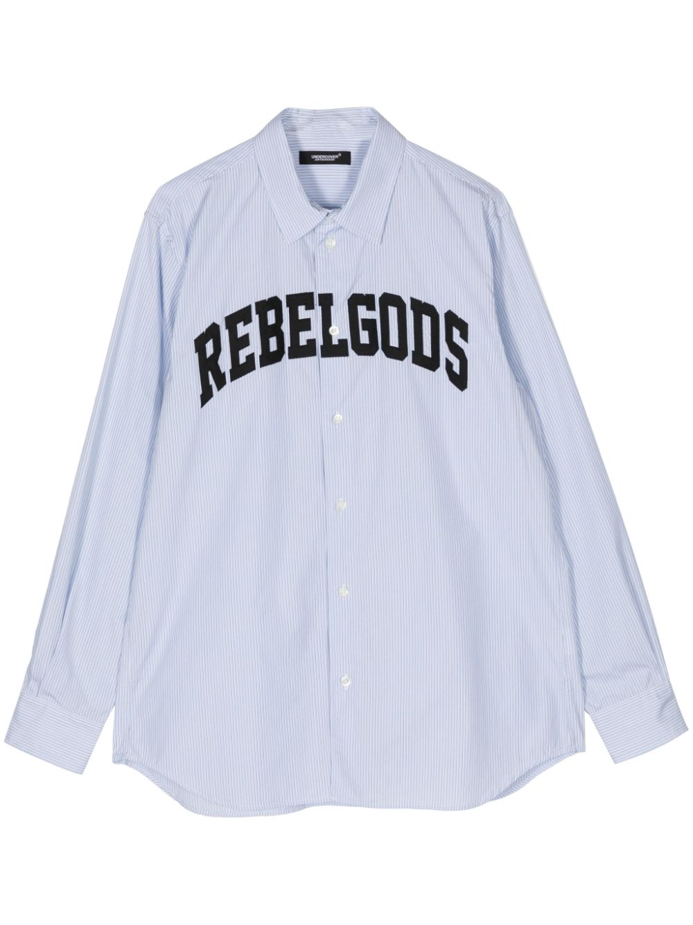 Undercover Embroidered-motif Striped Poplin Shirt In Blue