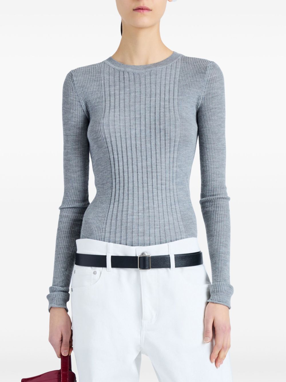 Shop Proenza Schouler Ribbed-knit Long-sleeve Top In Grey