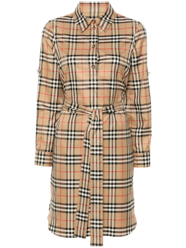 【BURBERRY】CHECK SHIRT DRESS Check Cotton Shirt Dress in Sand - Women | Burberry® Official