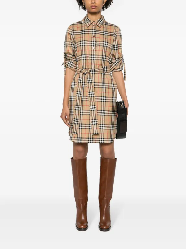 【関税＆送料込み】Burberry Checked Shift Dress Burberry Checked Shirt Dress | Brown | FARFETCH