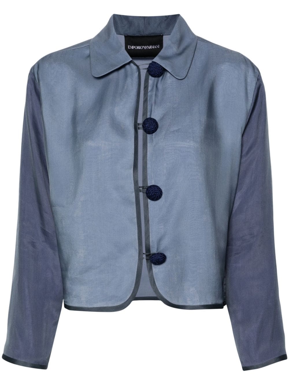 Emporio Armani Silk Cropped Jacket In Blue