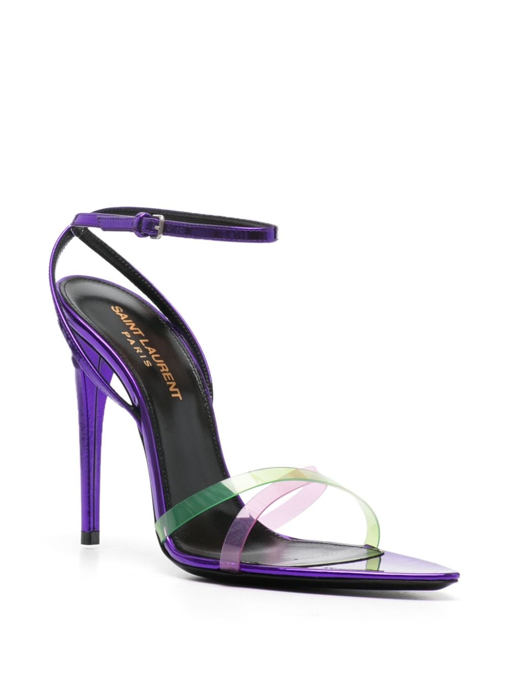 Shop Saint Laurent 120mm Metallic Sandals In Purple