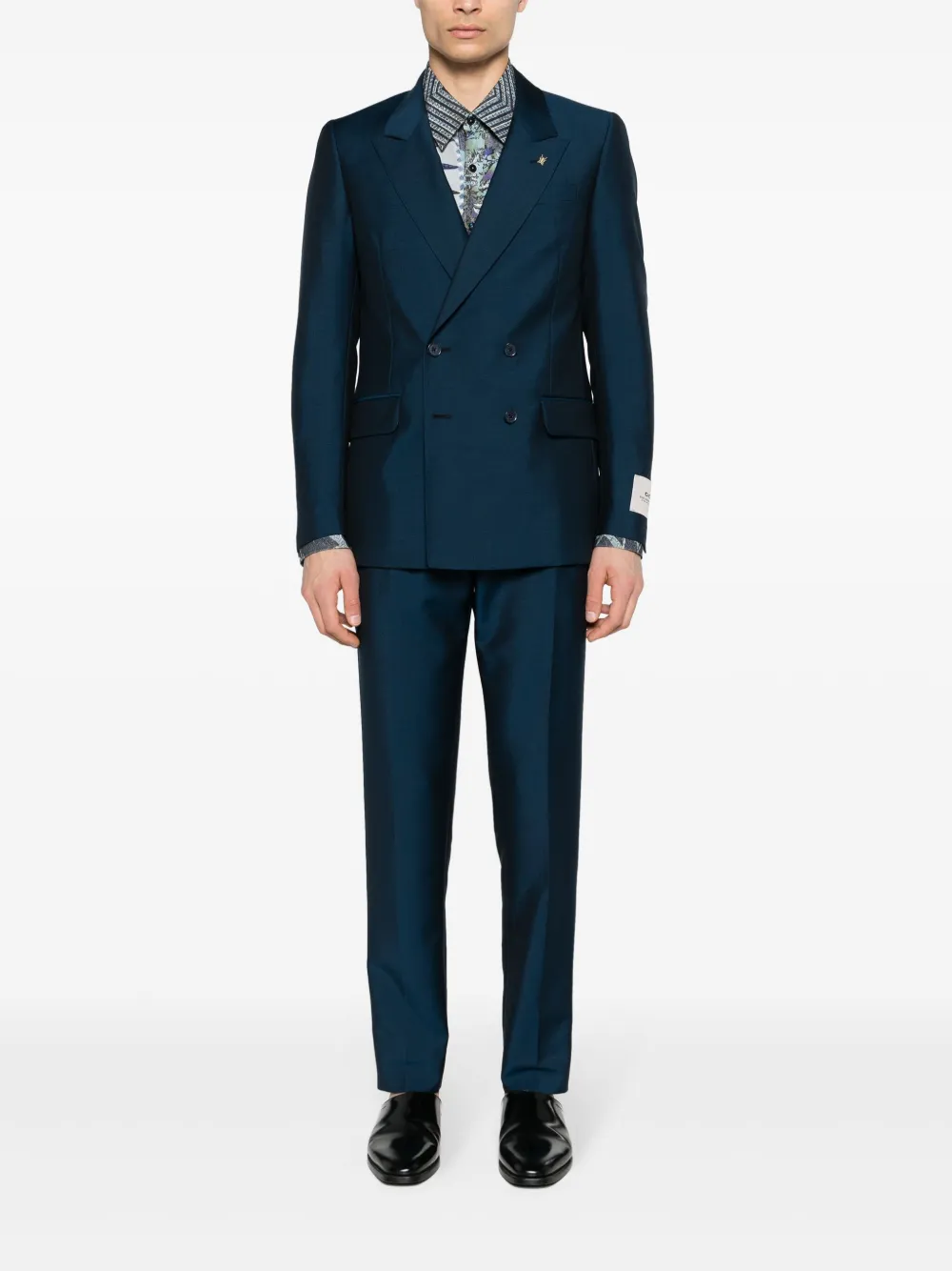 Shop Corneliani Double-breasted Virgin Wool-blend Suit In Blue