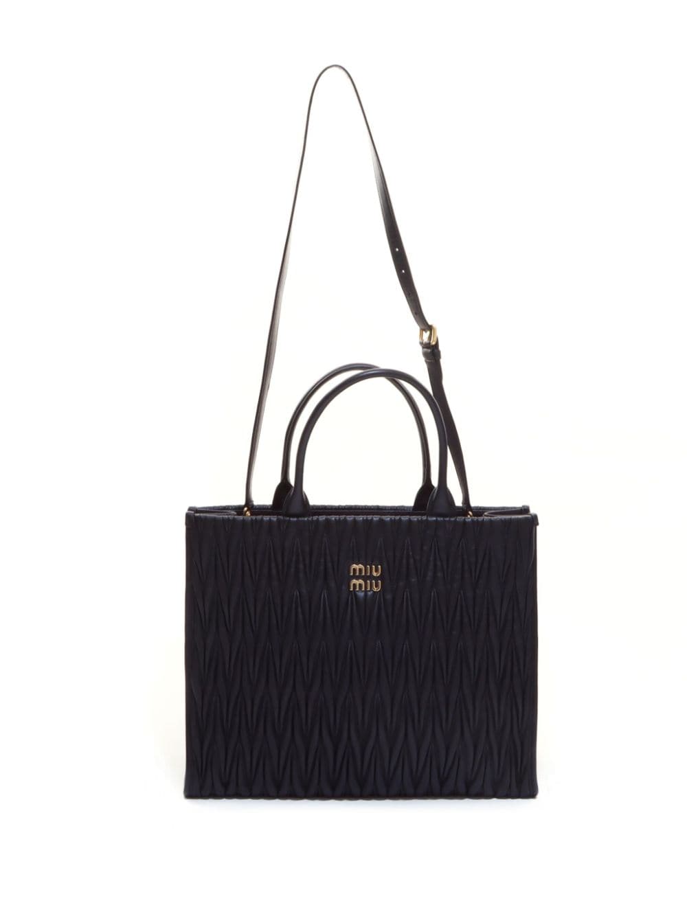 Pre-owned Miu Miu Matelasse Two-way Handbag In Black