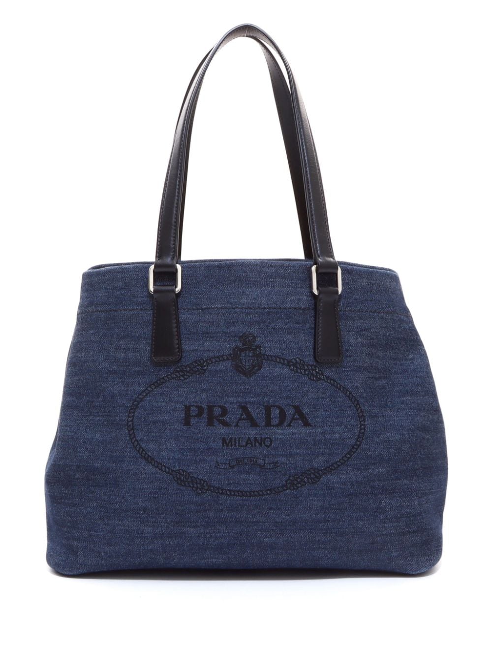 Pre-owned Prada Canapa Logo Denim Tote Bag In Blue
