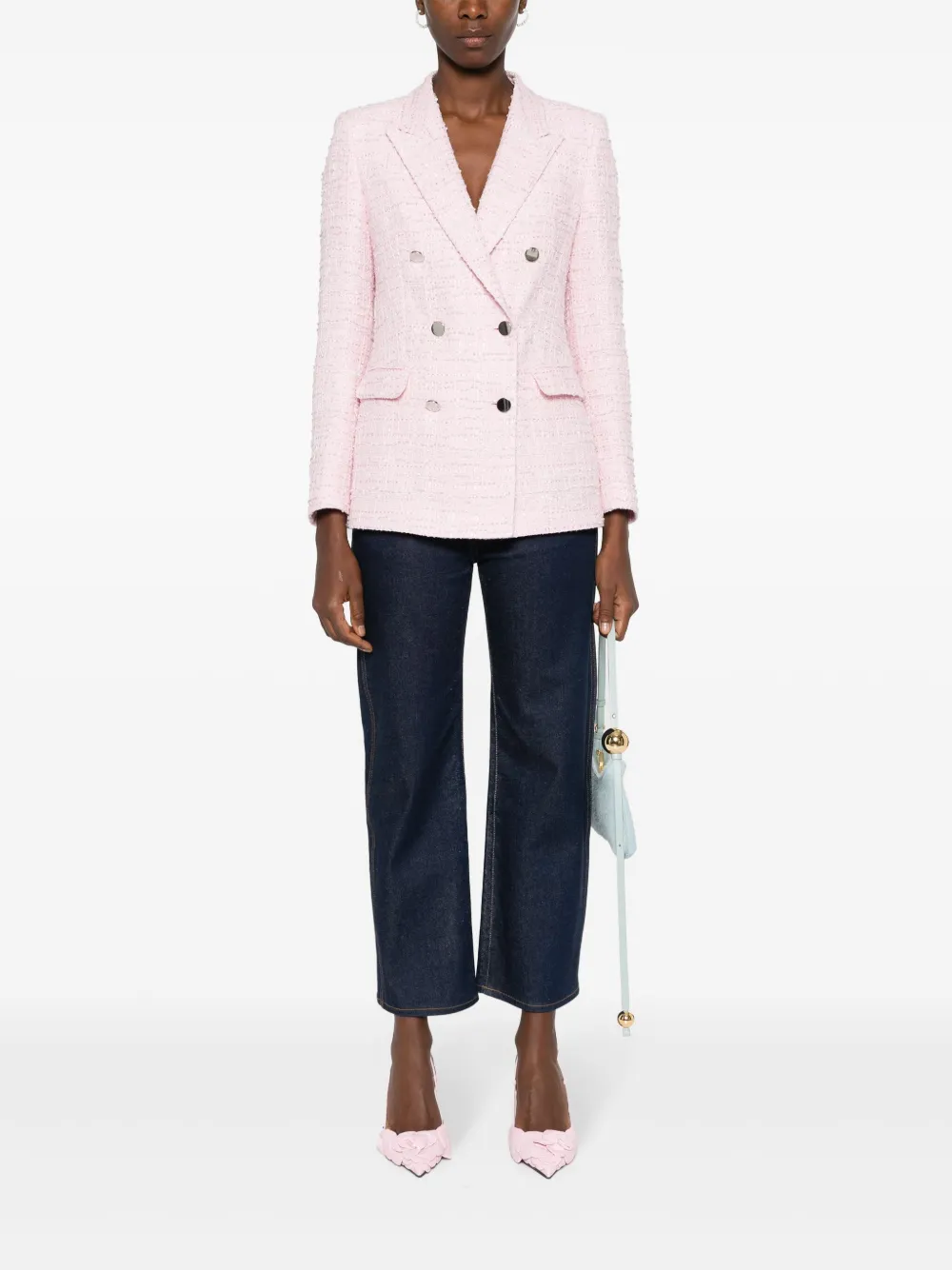 Shop Tagliatore Double-breasted Bouclé Blazer In Pink