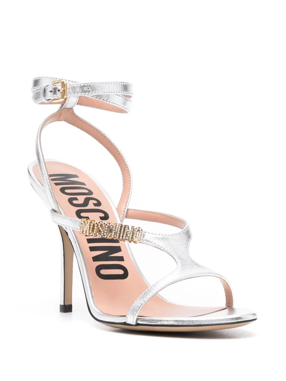 Moschino 105 mm sandalen met logoplakkaat - Zilver