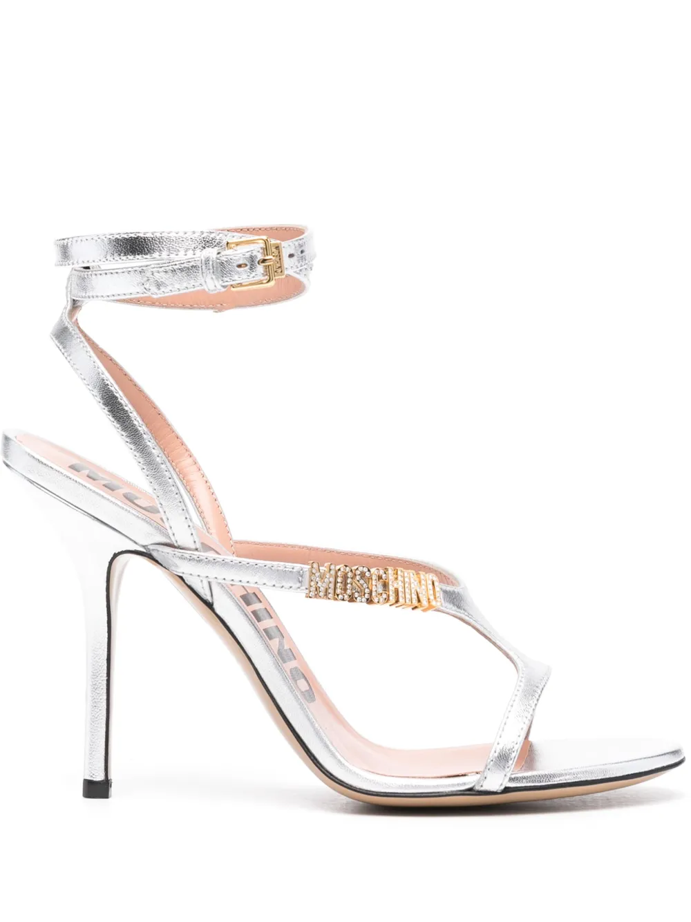 Moschino 105 mm sandalen met logoplakkaat Zilver