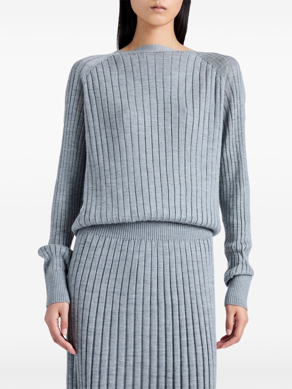 Shop Proenza Schouler Knitted Long-sleeve Midi Dress In Grey