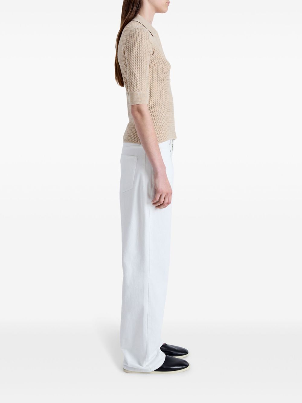 Shop Proenza Schouler White Label Braided-knit Polo Shirt In Neutrals