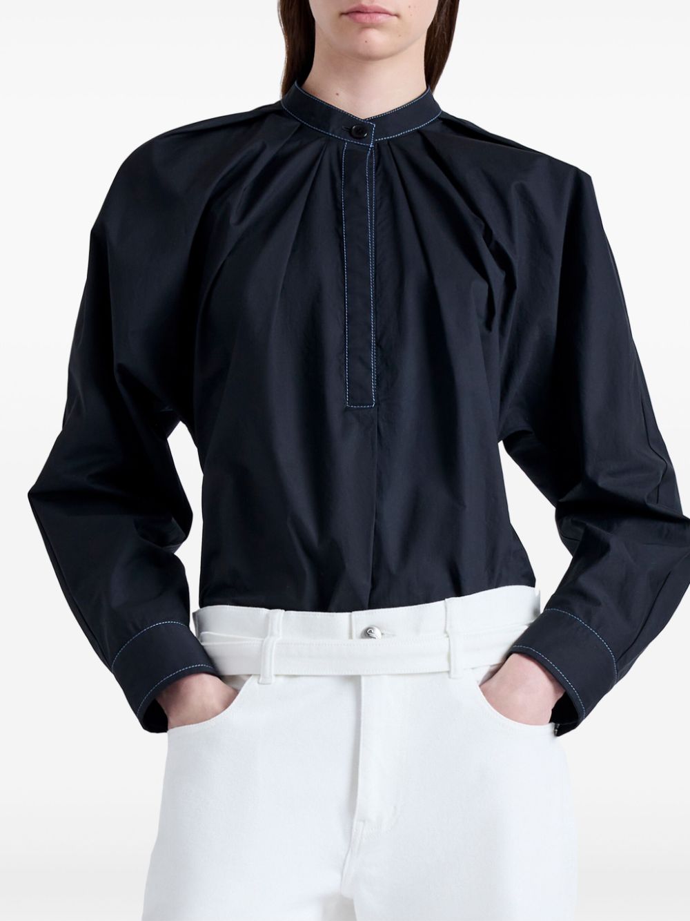 Shop Proenza Schouler White Label Pleated Mock-neck Poplin Shirt In Black