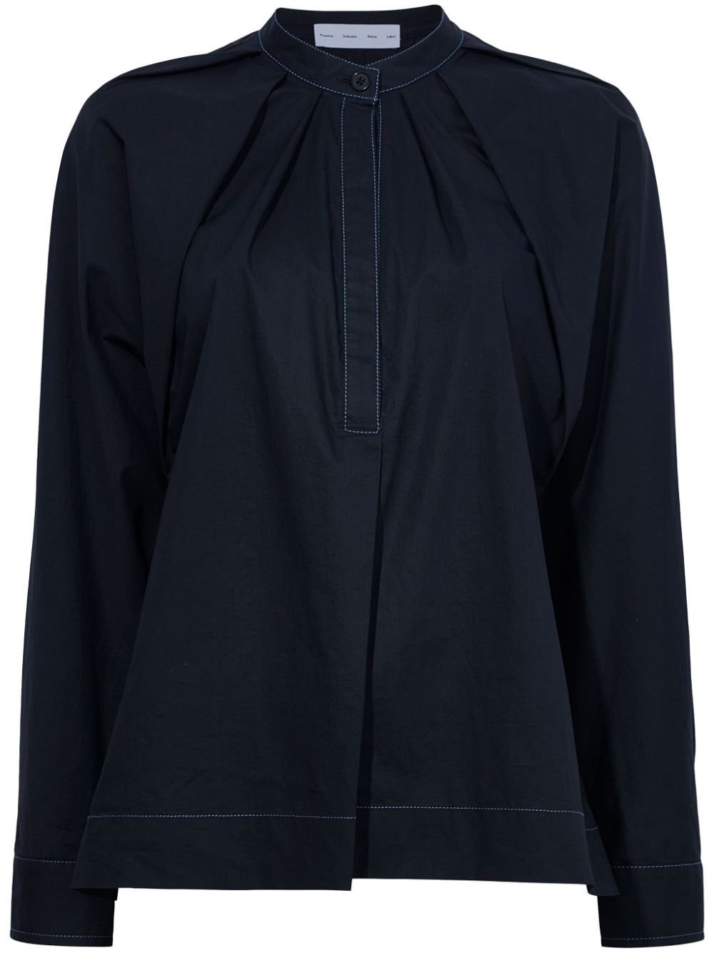 Proenza Schouler White Label Pleated Mock-neck Poplin Shirt In Black