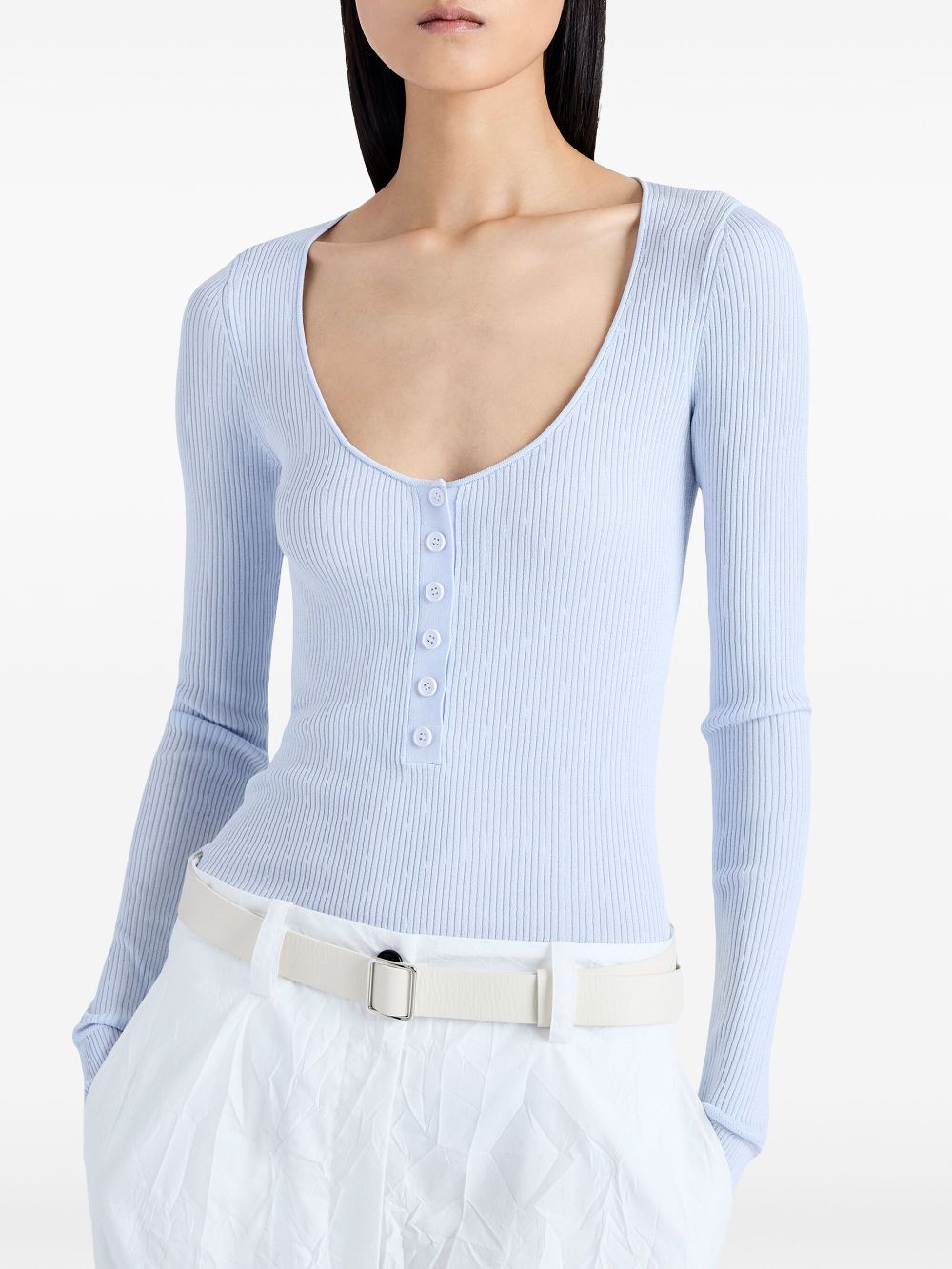 Proenza Schouler sky blue silk Henley shirt Women