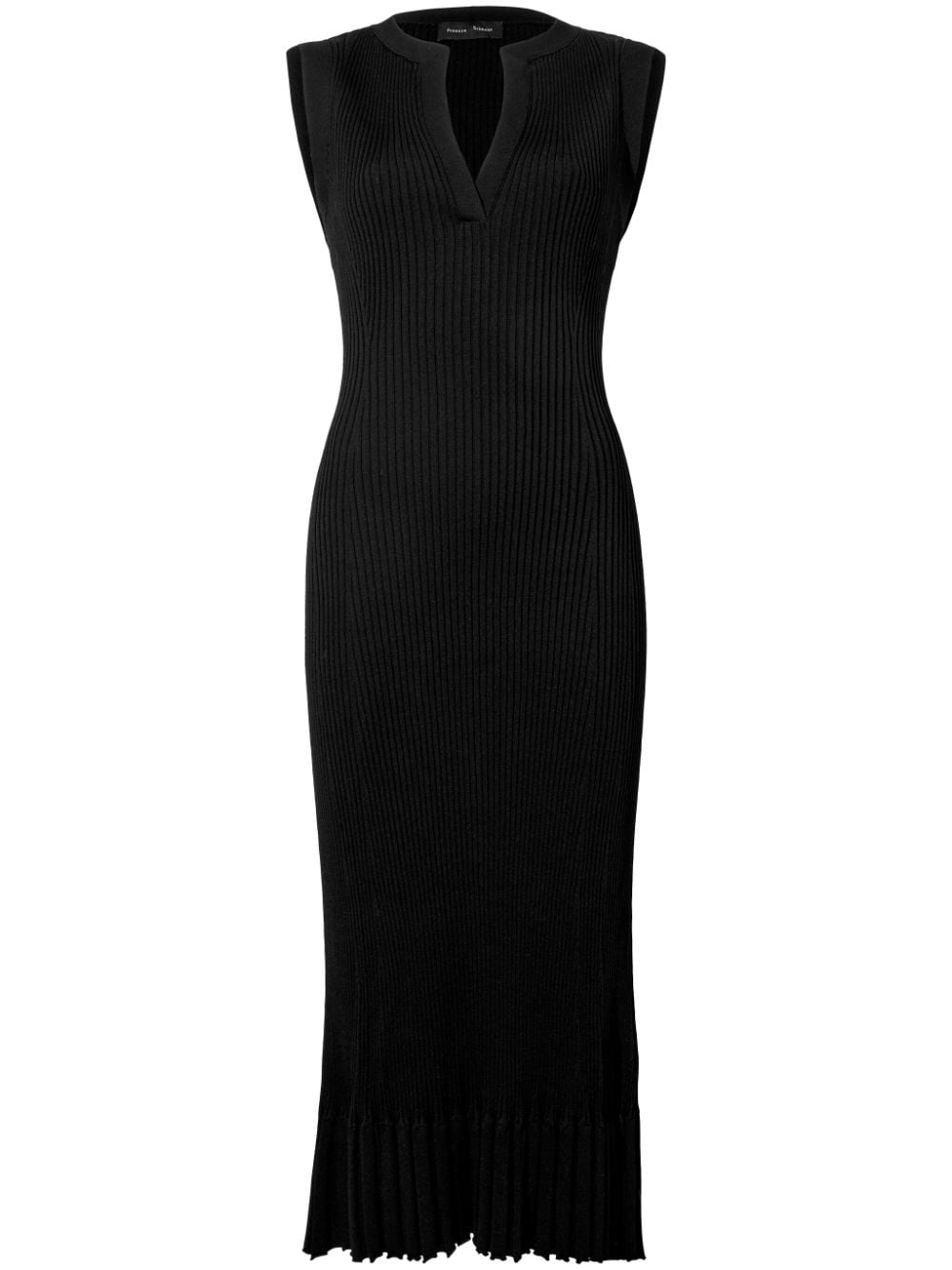 Proenza Schouler Tatum V-neck Ribbed Midi Dress In Black
