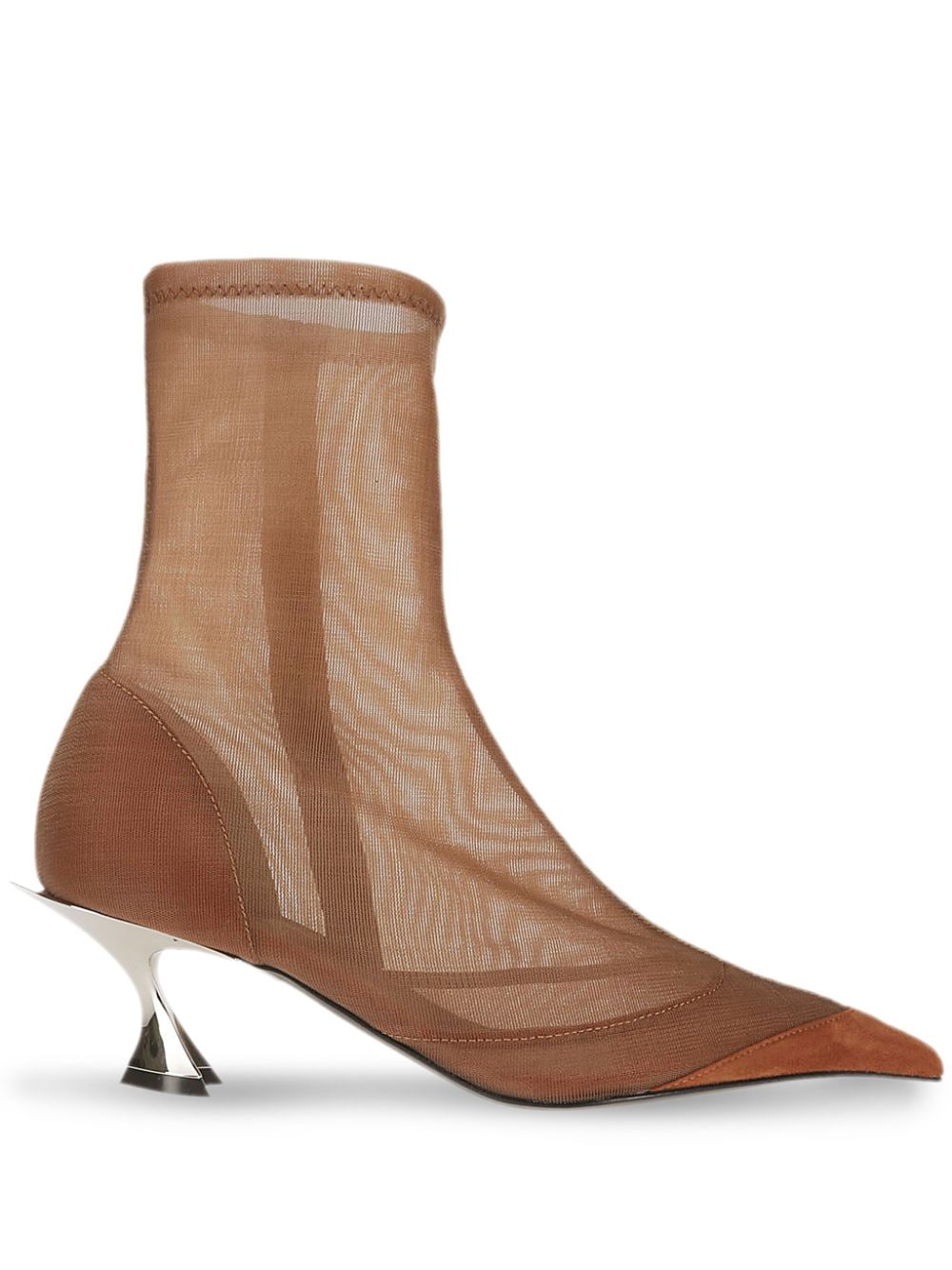 Mugler Fang 55mm Pointed-toe Mesh Boots In Brown