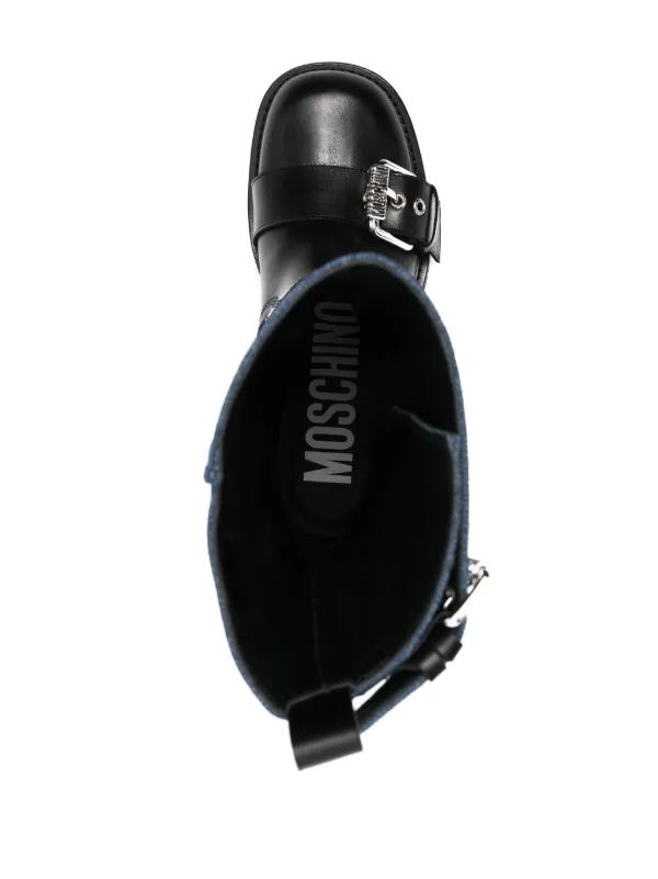 Moschino logo-buckle Detail Boots | Blue | FARFETCH