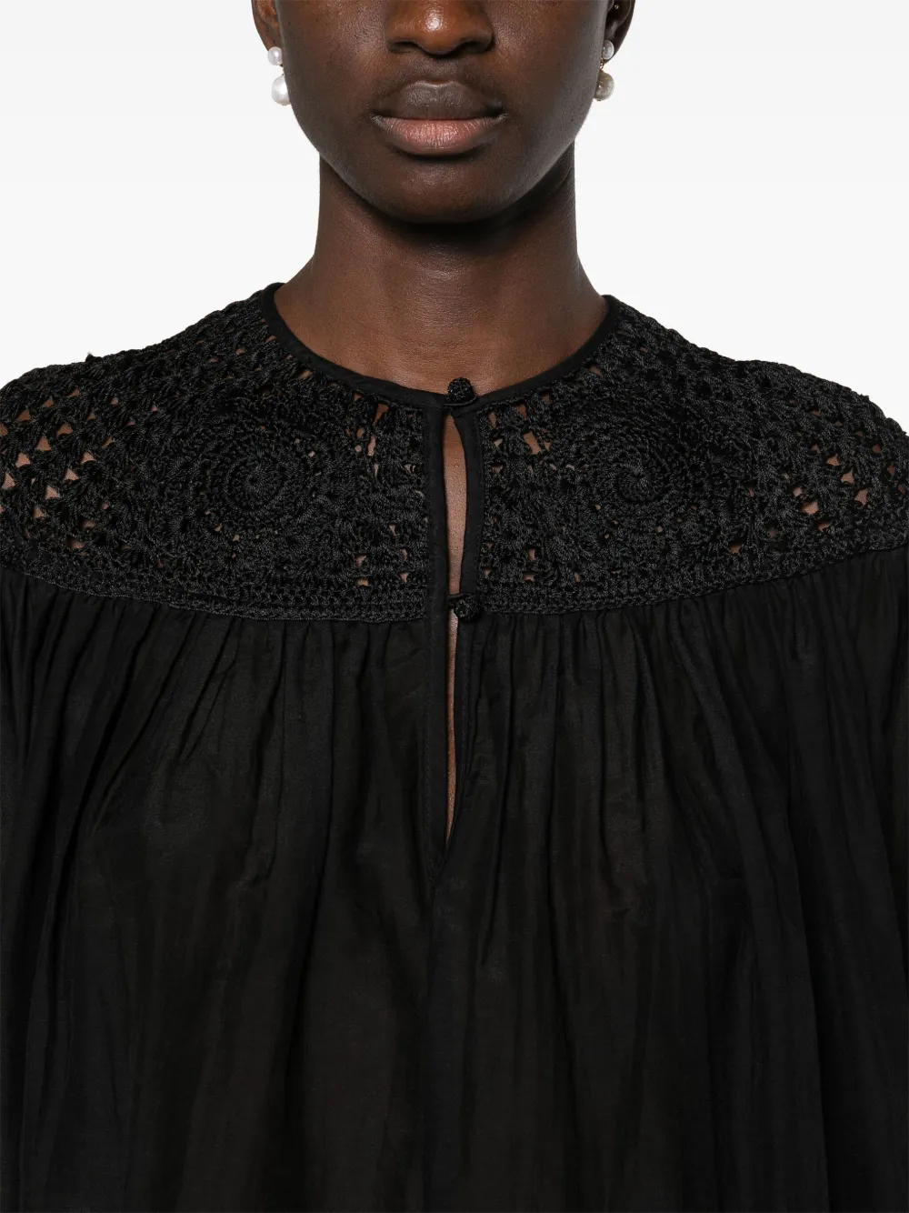 Shop Forte Forte Crochet-panel Cotton Blouse In Black