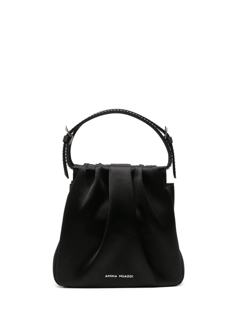 Shop Amina Muaddi Vittoria Satin Mini Bag In Black