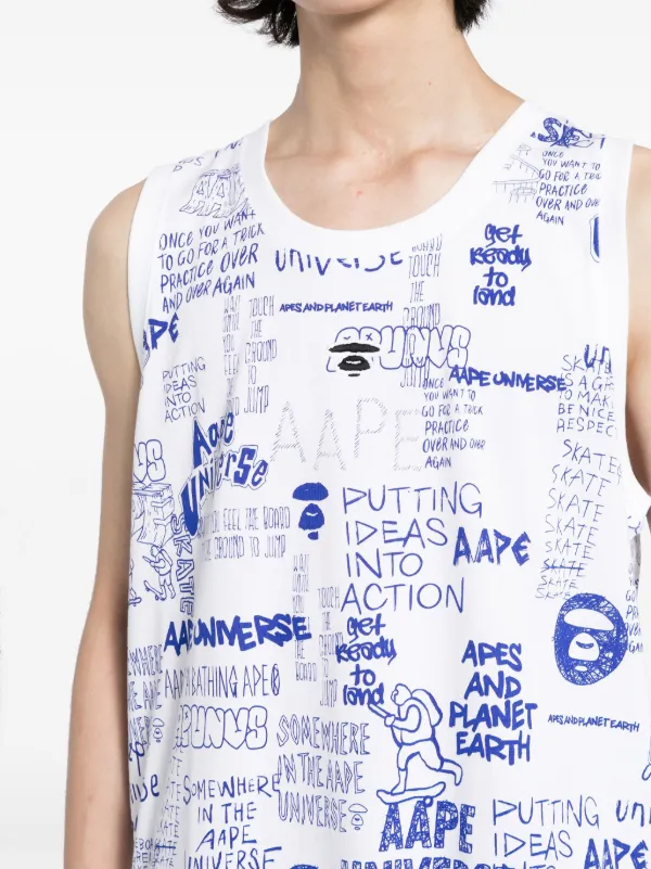 AAPE BY *A BATHING APE® sketch-print Cotton Tank Top | White