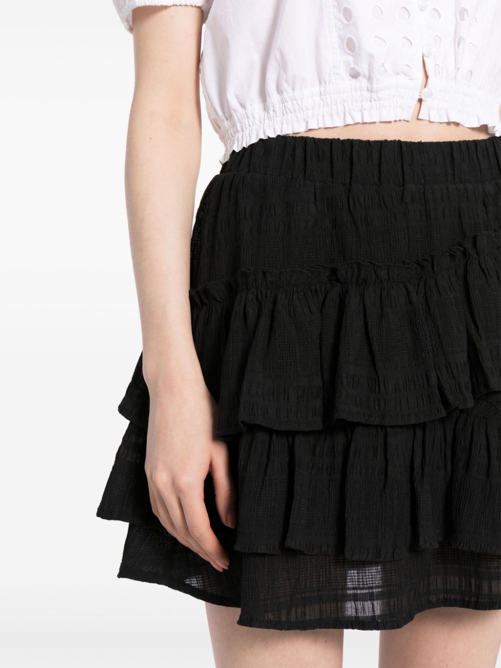 Shop B+ab Ruffled Cotton-blend Miniskirt In Black