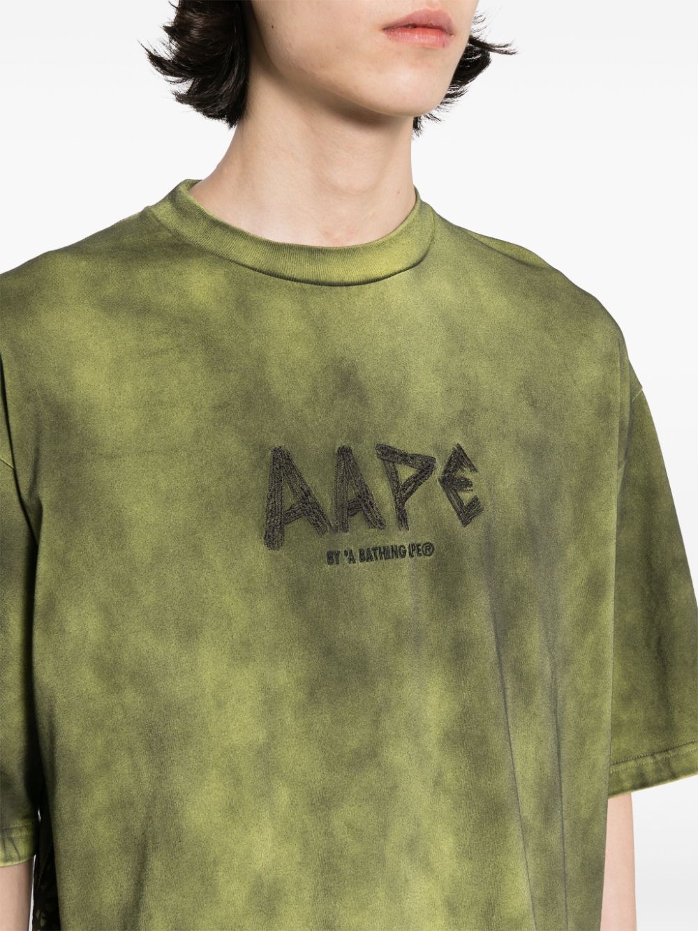 Shop Aape By A Bathing Ape Logo-embroidered Cotton T-shirt In Green