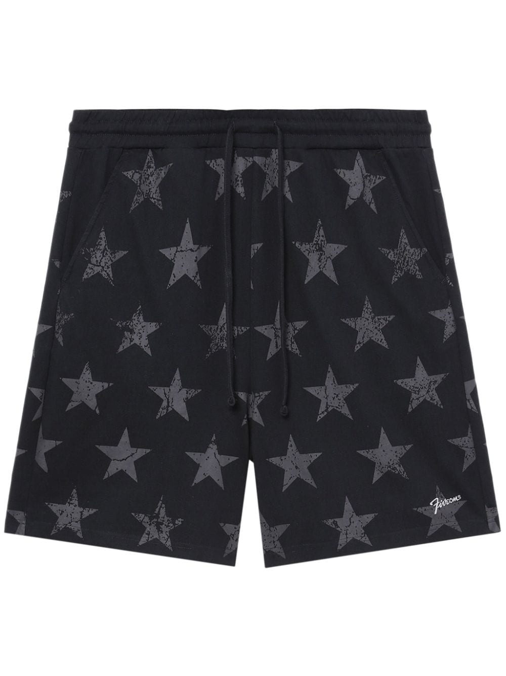 Five Cm Star-print Drawstring Cotton Shorts In Black