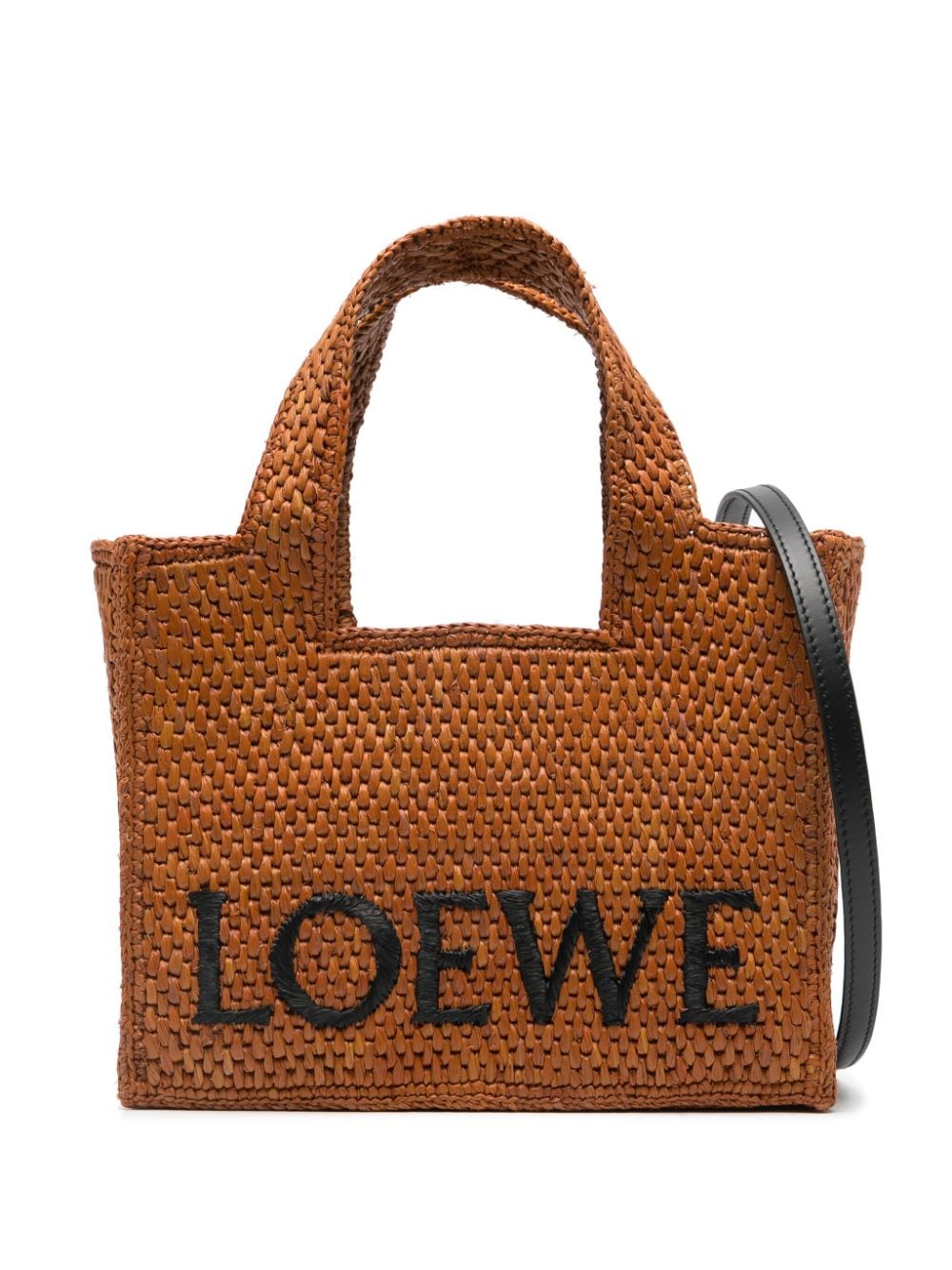 Loewe Small  Font Tote In Raffia In Brown