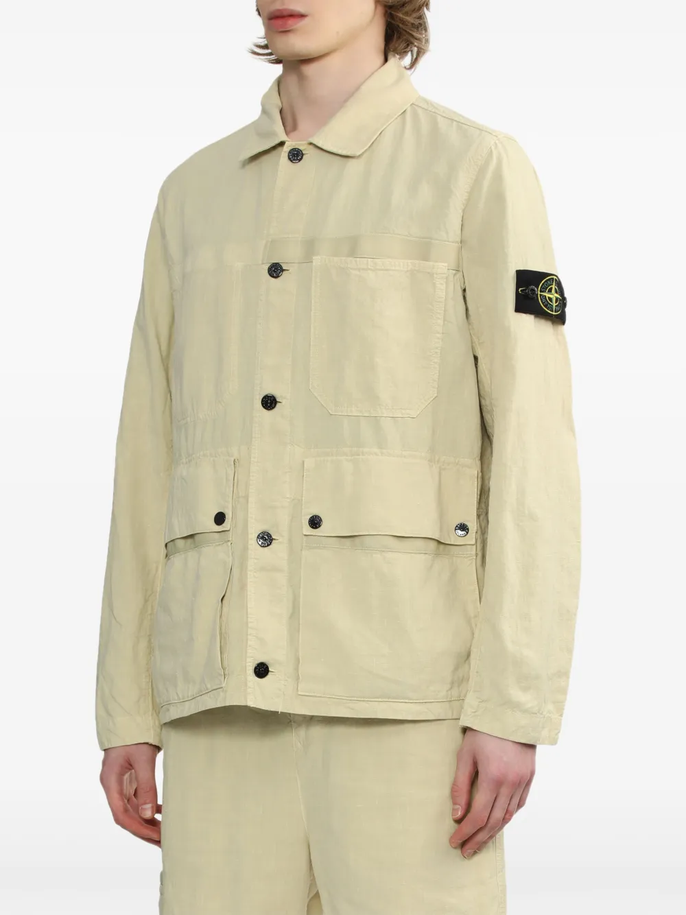 Shop Stone Island Compass-badge Shirt Jacket In Neutrals