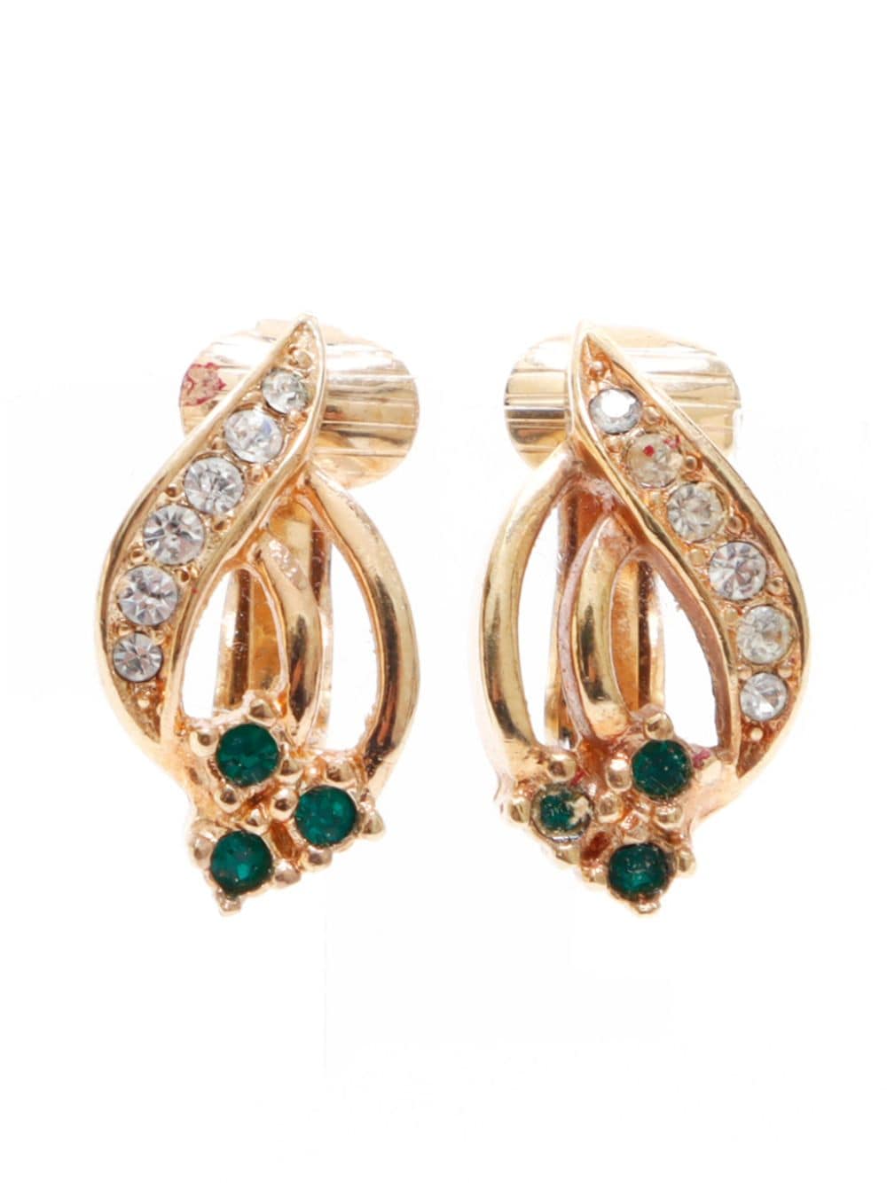 Pre-owned Dior Rhinestone-embellished Clip-on Earrings In Gold