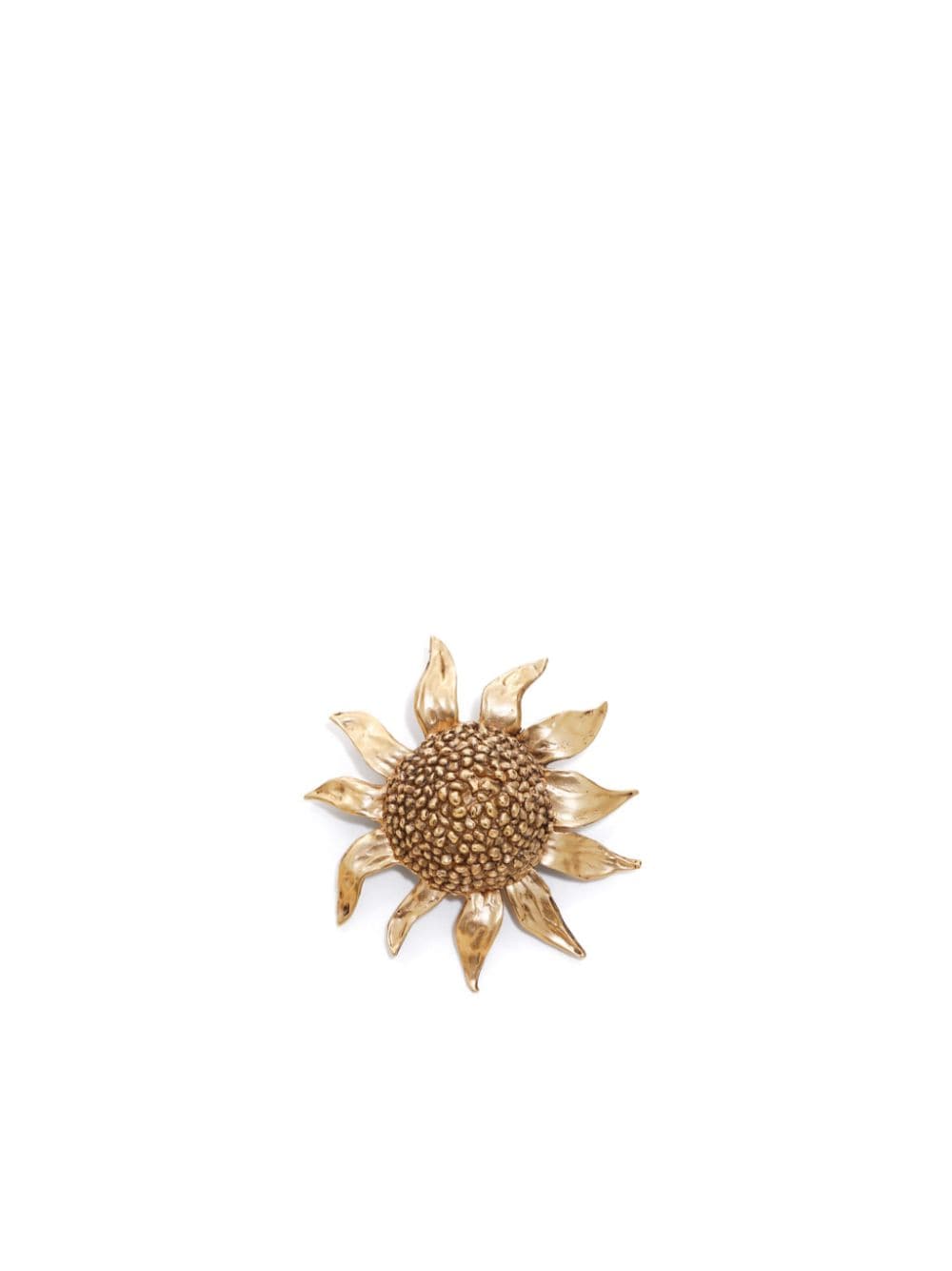 Pre-owned Saint Laurent Sunflower-motif Textured Brooch In Gold