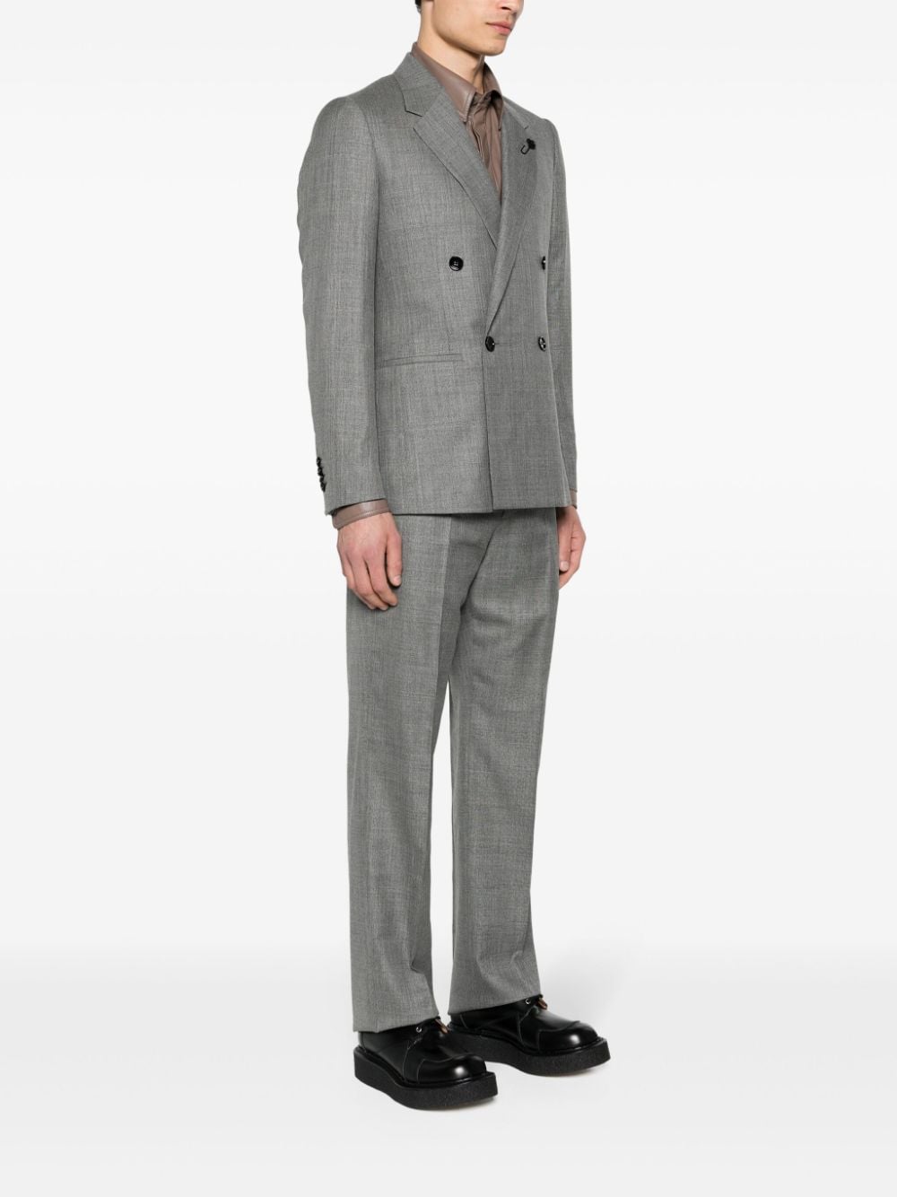 Shop Lardini Double-breasted Wool-blend Suit In Grey