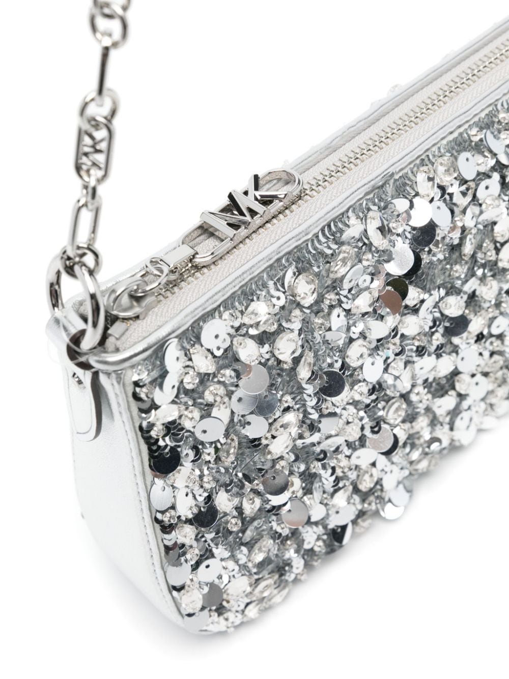 Shop Michael Michael Kors Medium Empire Sequinned Shoulder Bag In Silver