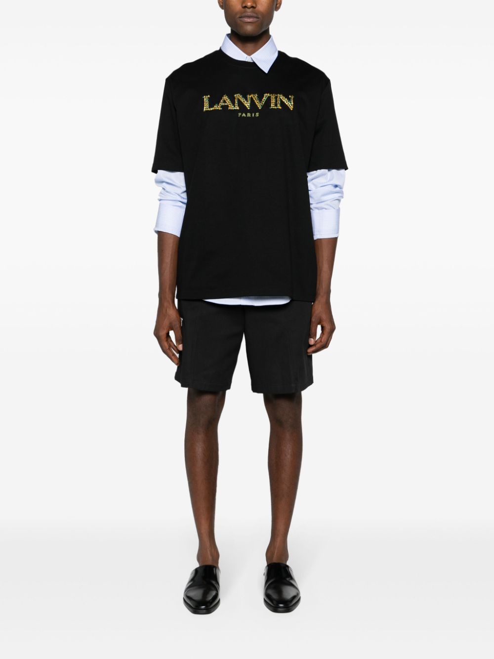 Shop Lanvin Logo-embroidered Cotton T-shirt In Black