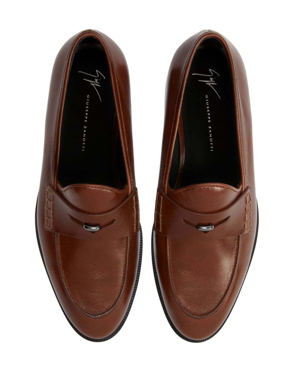 Shop Giuseppe Zanotti Archiel Penny-slot Leather Loafers In Brown